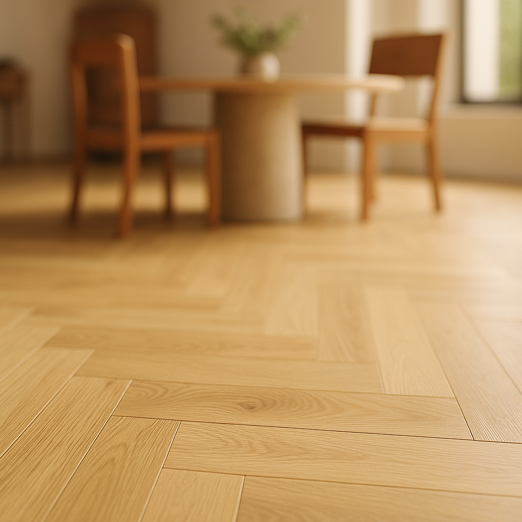 Herringbone 5mm Rigid Core LVT Flooring in Prime Oak Finish - detail view