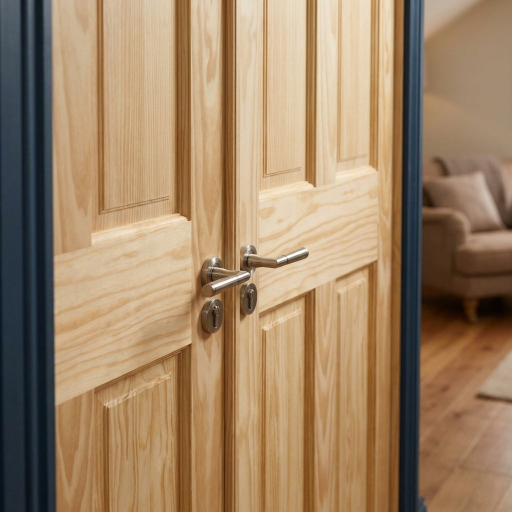 Internal 6 Panel Unfinished Clear Pine Pair Door - detail view