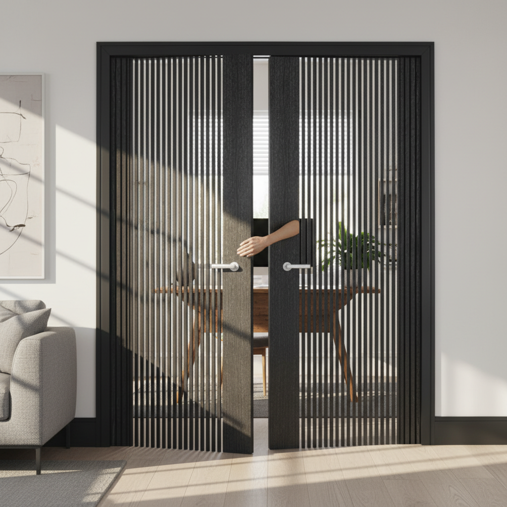 Premium Ash Grey Glazed Internal Door Pair with Clear Tempered Safety Glass and Contemporary Design