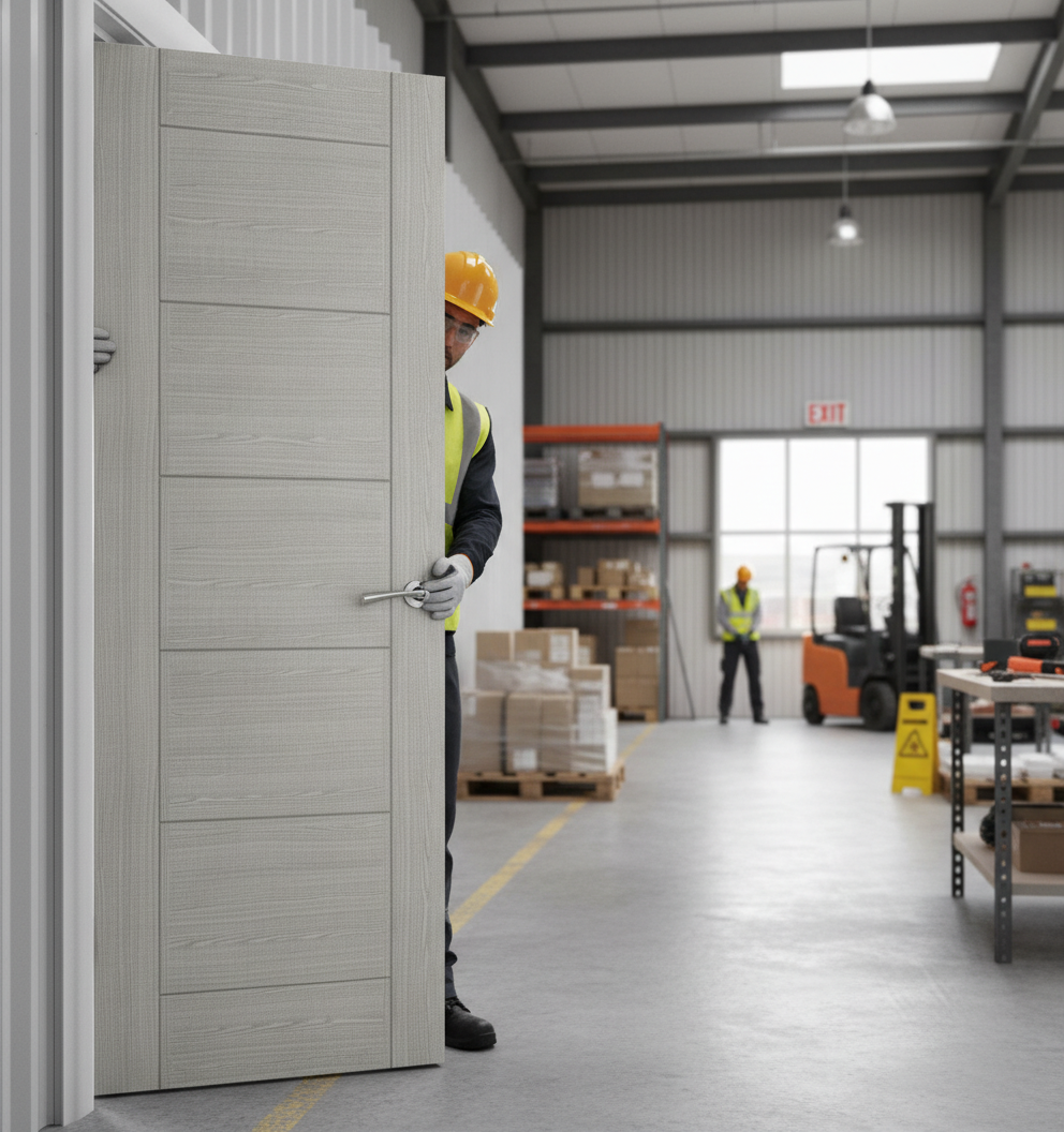 Premium Internal Fully Finished Light Ash Grey Fire Door - 30 Minute Certified Solid Core with Real Veneer