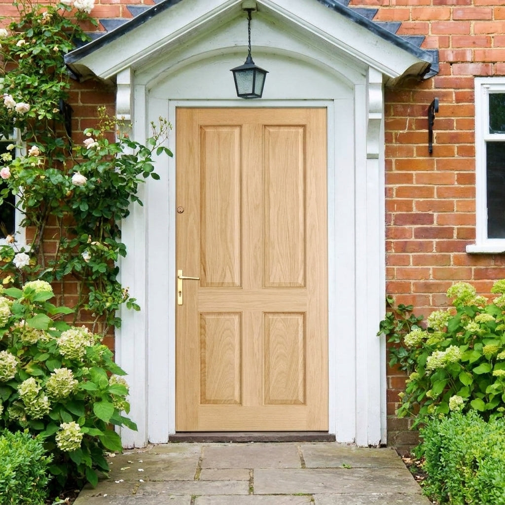 External Oak Door Unfinished 4 Panel Solid Timber Core