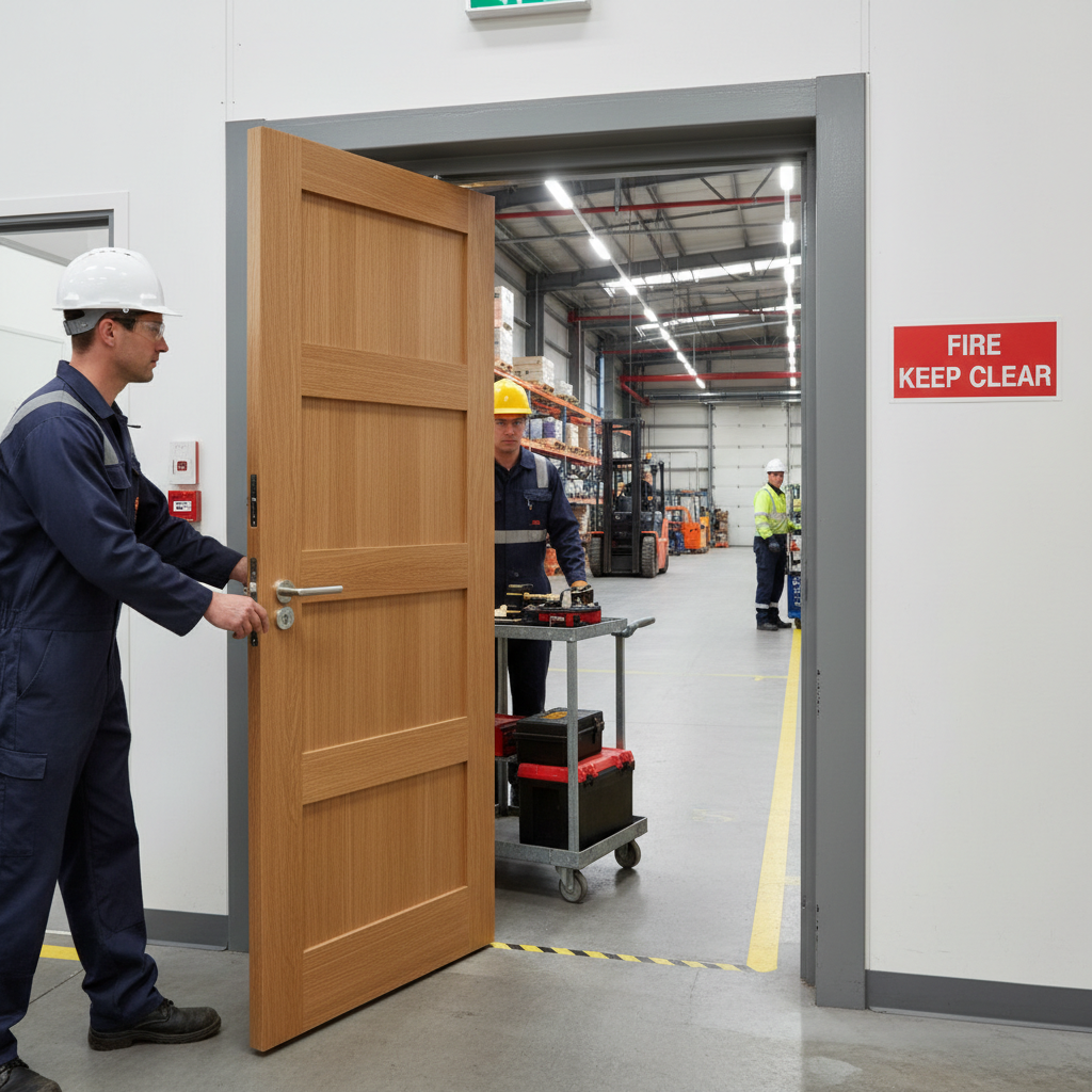 Premium Unfinished Flat Panel FD30 Fire Door - Engineered Solid Core Construction with Modern Shaker Style Design