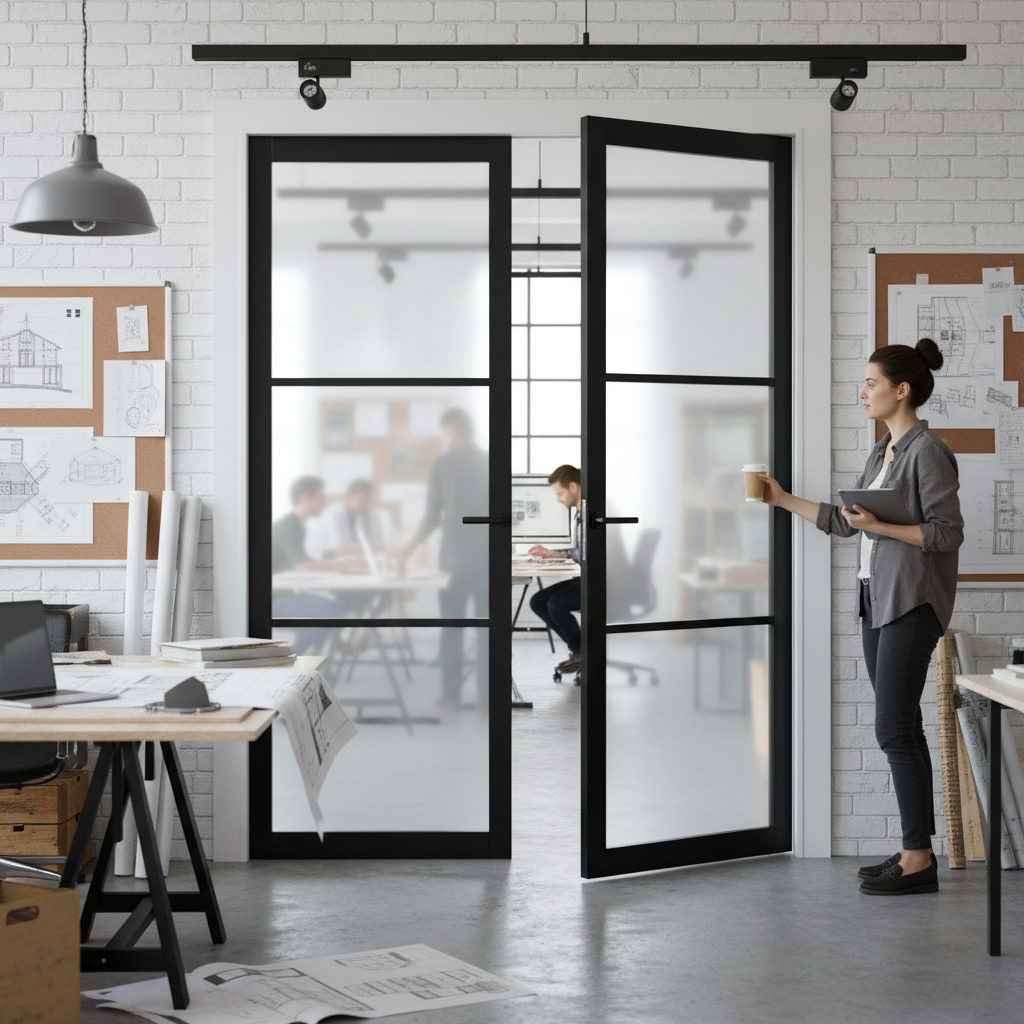 Premium Internal Fully Finished Industrial Studio 3 Light Obscure Glass Pair Door for Modern Aesthetic Appeal