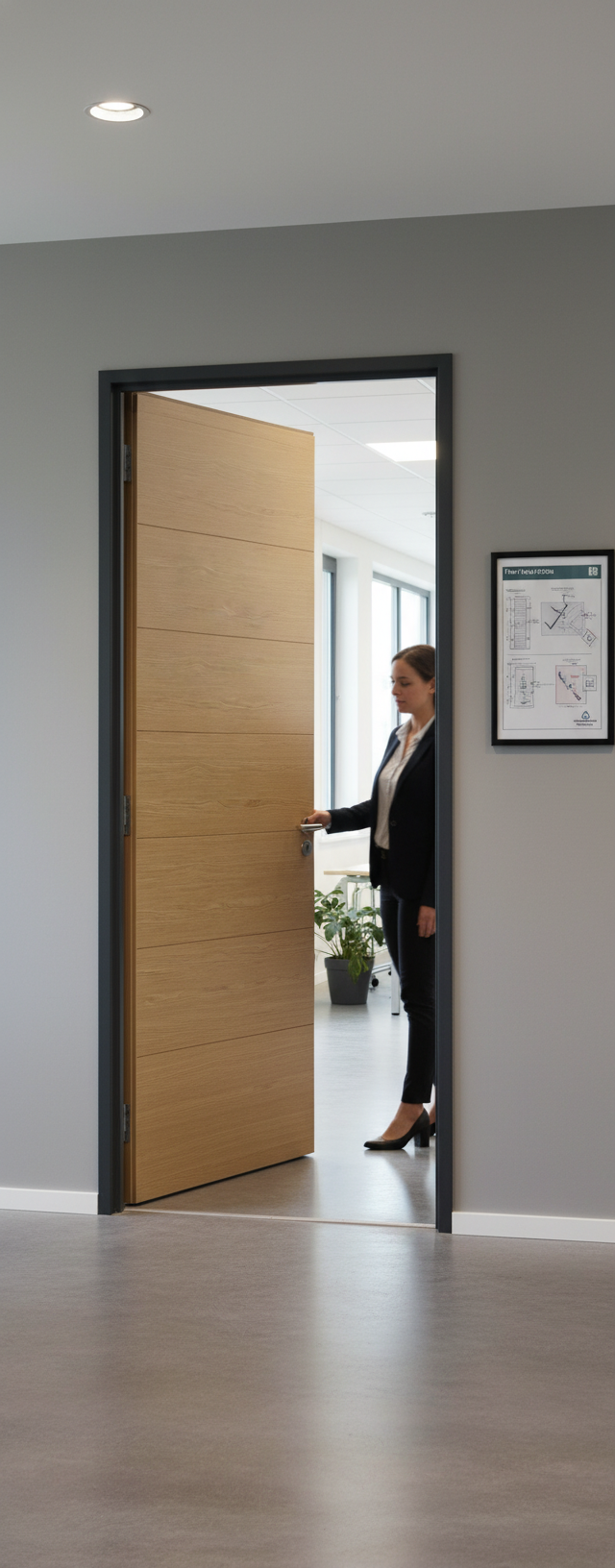 Premium Internal Fire Door with Oak Veneer and Walnut Inlay - Engineered Solid Core Design for Strength and Stability