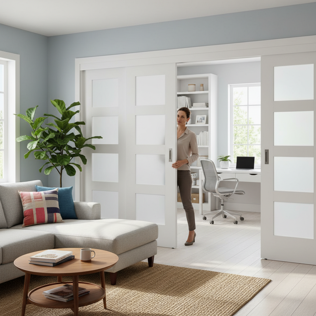Premium Sliding Room Divider with 4 Panel White Shaker Doors for Space Optimization