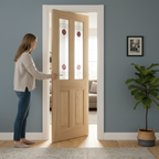 Oak Internal Fully Finished 2 Light Frosted Stained Glass Door with Elegant Mackintosh Design - Image 2