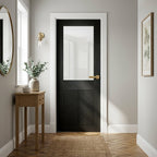 Internal Black Door Fully Finished Oak Chevron with Clear Glass