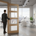 Premium Internal Fire Door with Clear Toughened Glass - Crown Cut American White Oak, FSC Certified, Contemporary Design