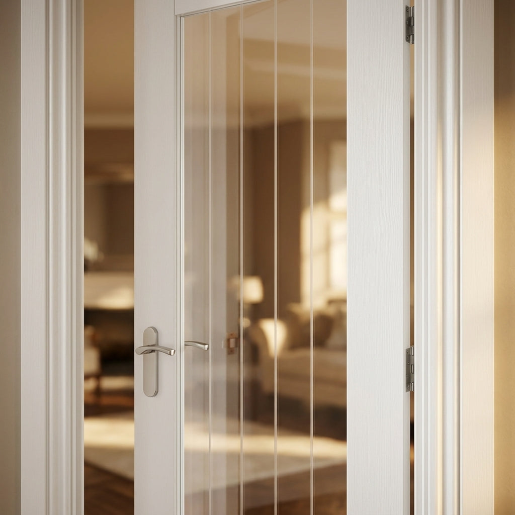 Internal White Cottage Door with 1 Light Obscure Clear Glass, Primed Finish - detail view