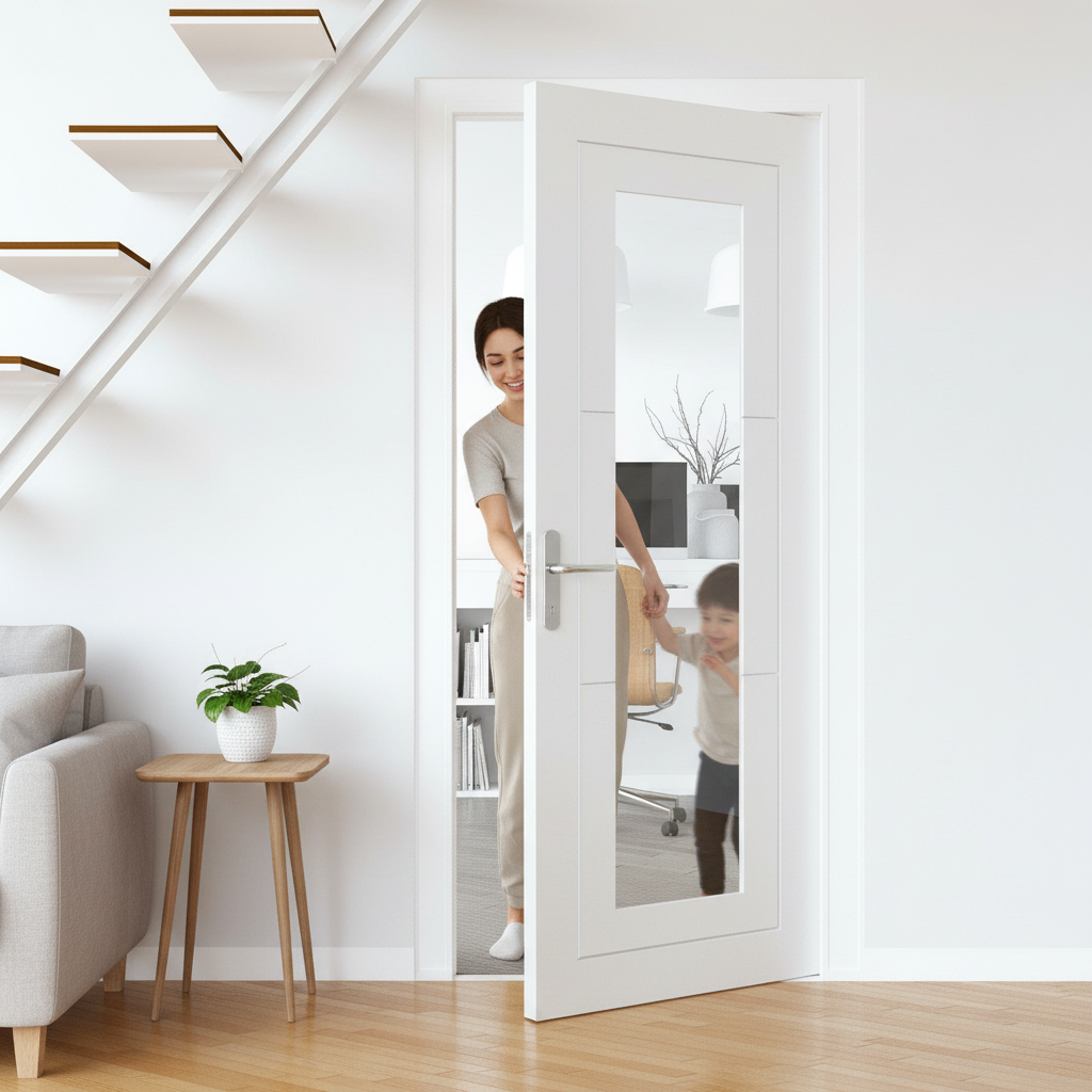 Internal White Primed Door with Clear Glass Pane and Semi-Solid Core - Ideal for Modern Interiors - Image 2
