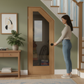 Premium Internal Unfinished Oak Cupboard Door with Clear Glass Panels for Under-Stair Customization