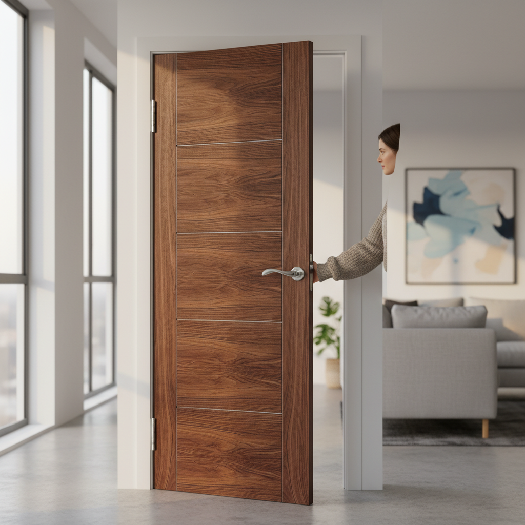 Premium Walnut Internal Door with Modern Design and Fully Finished Surface - High-Quality Professional Grade for Industrial and Commercial Applicat...