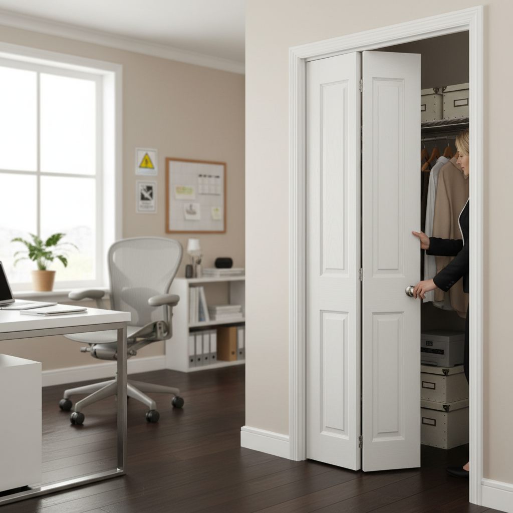 Premium Moulded Flush Bi-Fold Door, White Primed with Track and Hinges for Easy Installation