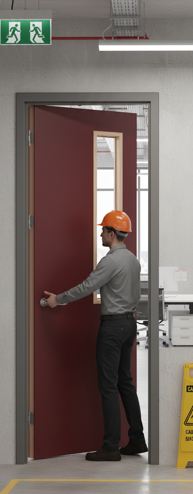 Premium Burgundy Laminate Glazed FD30 Fire Rated Door for Robust Safety and Modern Style