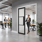 Premium Heavy Duty 3L Reeded Glazed Pocket Door System with Galvanized Steel Frame and Adjustable Jambs