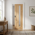 Internal Oak Pocket Door Set Fully Finished 4 Panel 1 Light Clear Glass