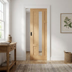 Internal Oak Pocket Door Set Fully Finished 4 Panel 1 Light Clear Glass