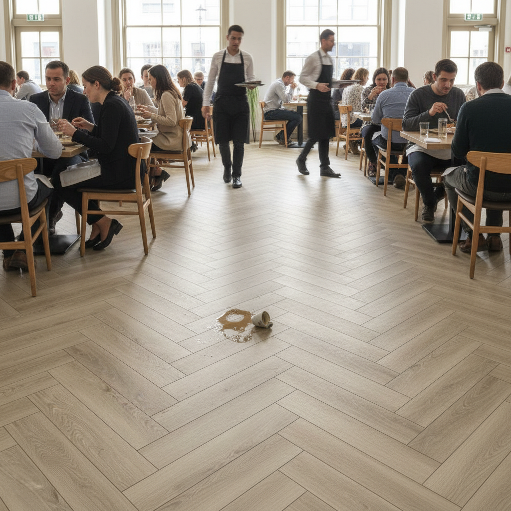 Embossed Rigid Core Vinyl Flooring in Herringbone Design - 5mm Thickness with Durable Wear Layer and Sound Insulation -...