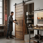 Premium Barn Door Sliding Door System with 2m Black Carbon Steel Track and Soft Close Feature for Rustic Interiors