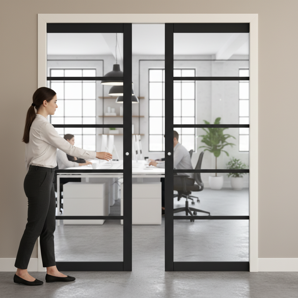 Premium Clear Glazed Double Pocket Door Set with 5 Panels, Galvanised Steel Frame and Smooth Operation for Modern Interiors