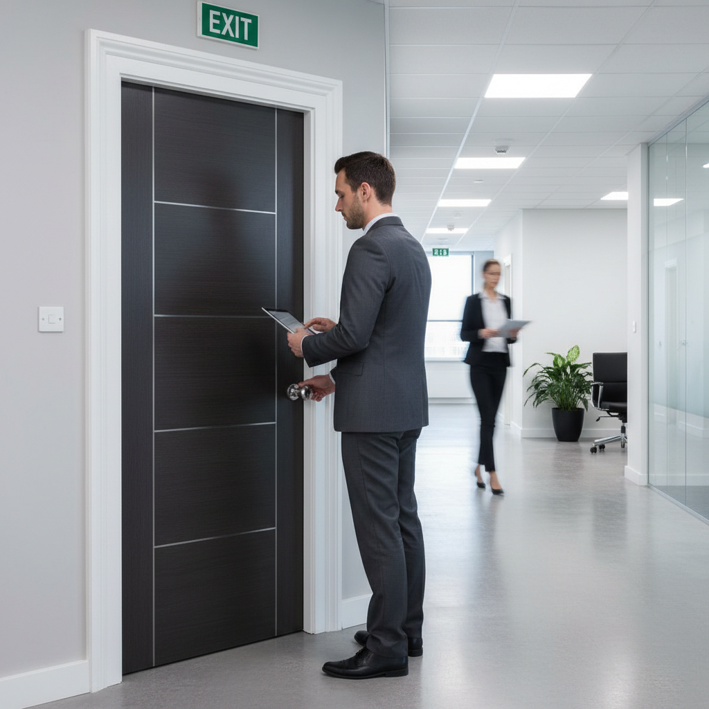 Premium Dark Grey Laminated Fire Door - FD30 Certified, Aesthetic Design, Modern Interior Finish