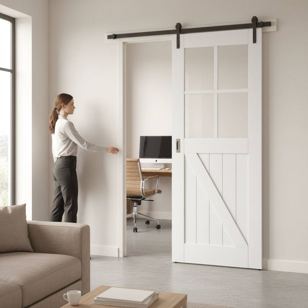 Premium Internal Barn-Style Pocket Door Set with 4 Clear Glass Panels for Modern Interiors - Image 2