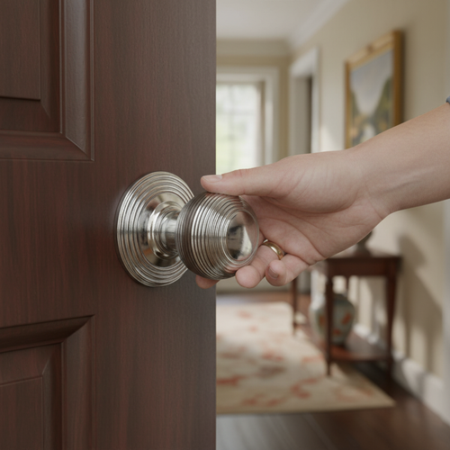 Premium 50mm Round Reeded Mortice Door Knob in Polished Chrome Finish for Elegant Door Hardware - Image 2
