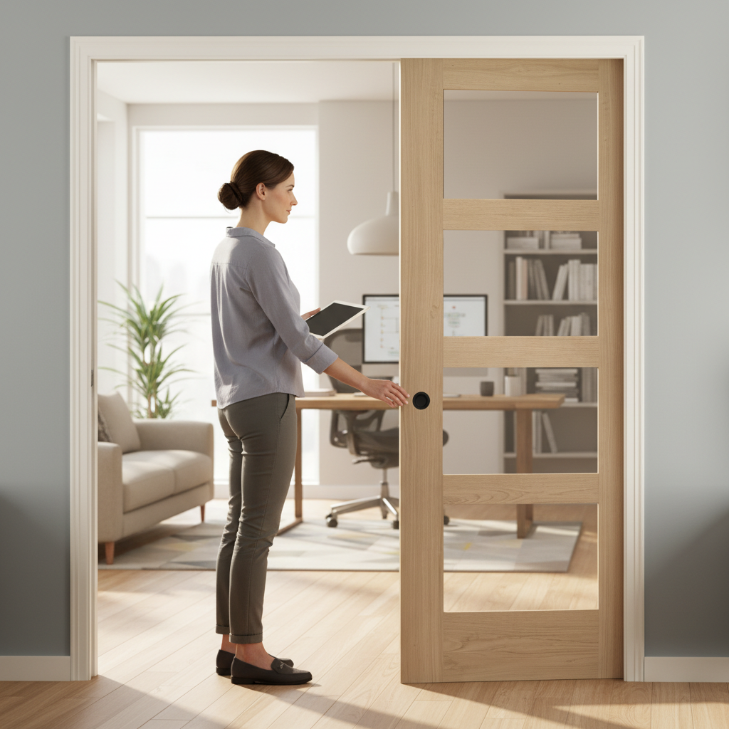 Premium Double Fire Rated Pocket Door Set with Clear Glazed Oak Doors, Heavy Duty Steel Frame, and Comprehensive Installation Kit