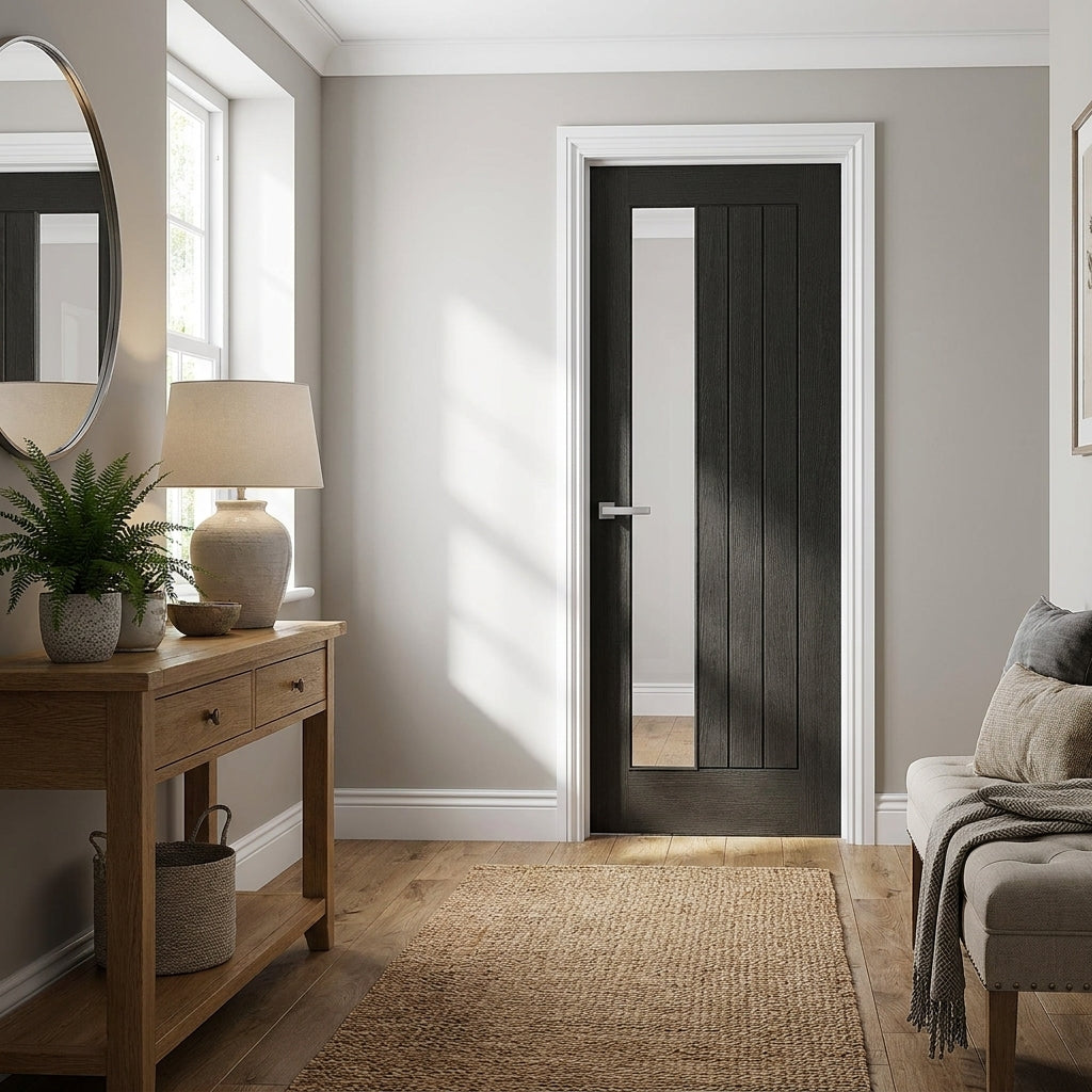 Internal Black Oak Door, Fully Finished with 1 Light Clear Glass, Made to Measure