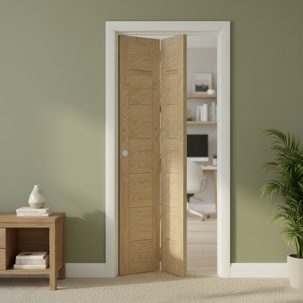 Premium Internal Unfinished Bifold Door with Engineered Construction and Deep U-Groove Design for Custom Finishing