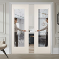 Premium Clear Glazed Double Pocket Door Set with Galvanised Steel Frame and Adjustable Jambs for Space Saving Design