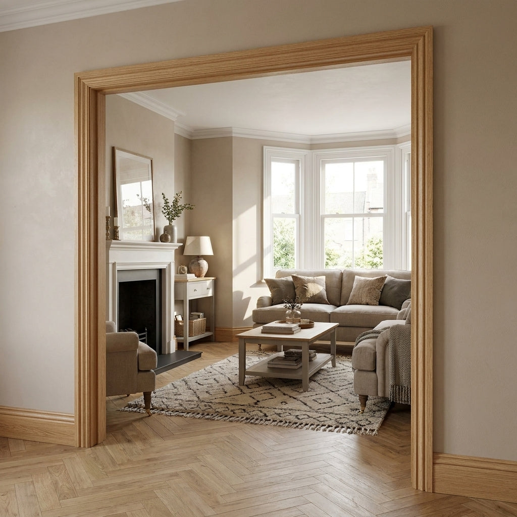 Fully Finished Oak Veneer Door Lining Set 2100mm x 133mm x 18mm