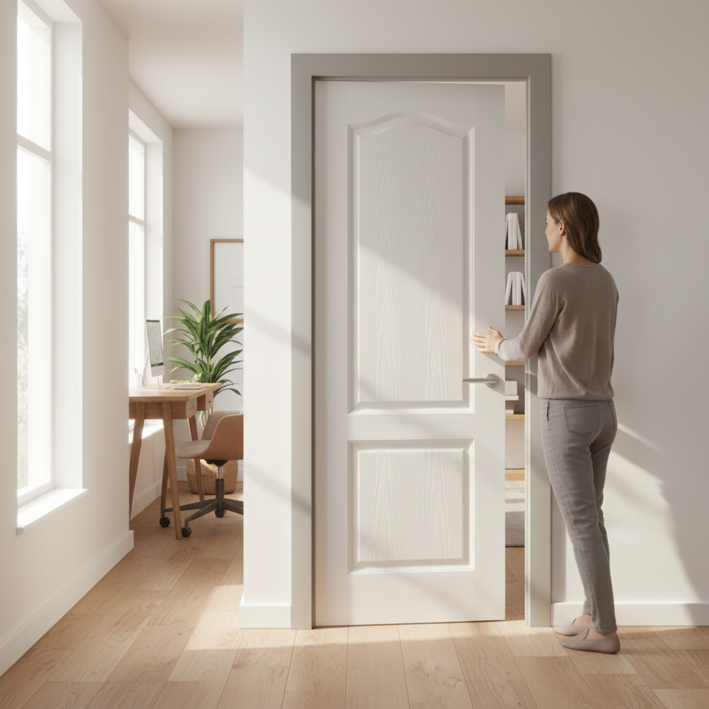 Premium Internal Lifestyle Moulded Textured 2 Panel Arch Door - Lightweight Hollow Core Design with White Primed Finish
