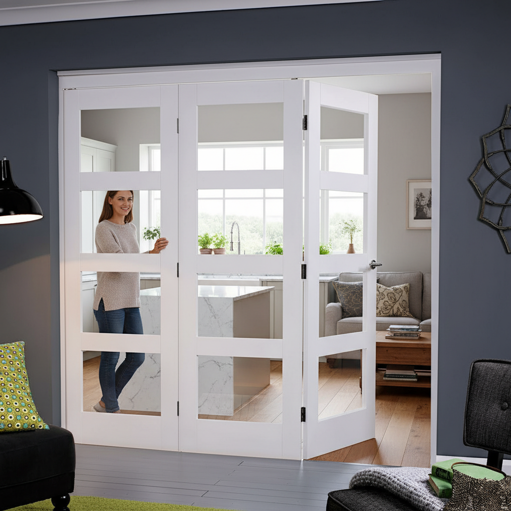 Premium White Shaker Clear Glazed Bifold Doorset - Elegant Design with Multiple Configurations and Sizes