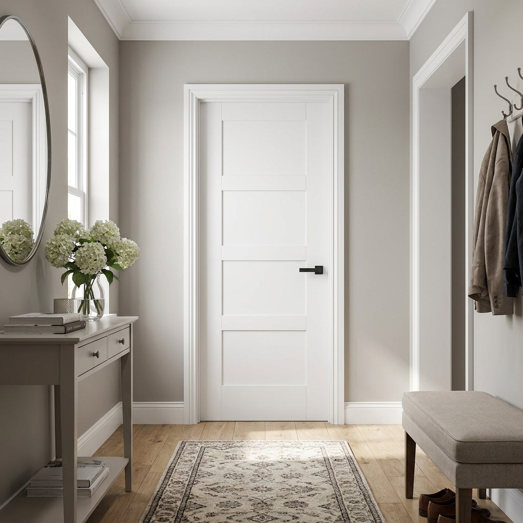 Internal White Flat Shaker 4 Panel Door Primed Finish