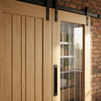 Oak Internal Sliding Door Unfinished with 1 Light Obscure Glass Panel - detail view
