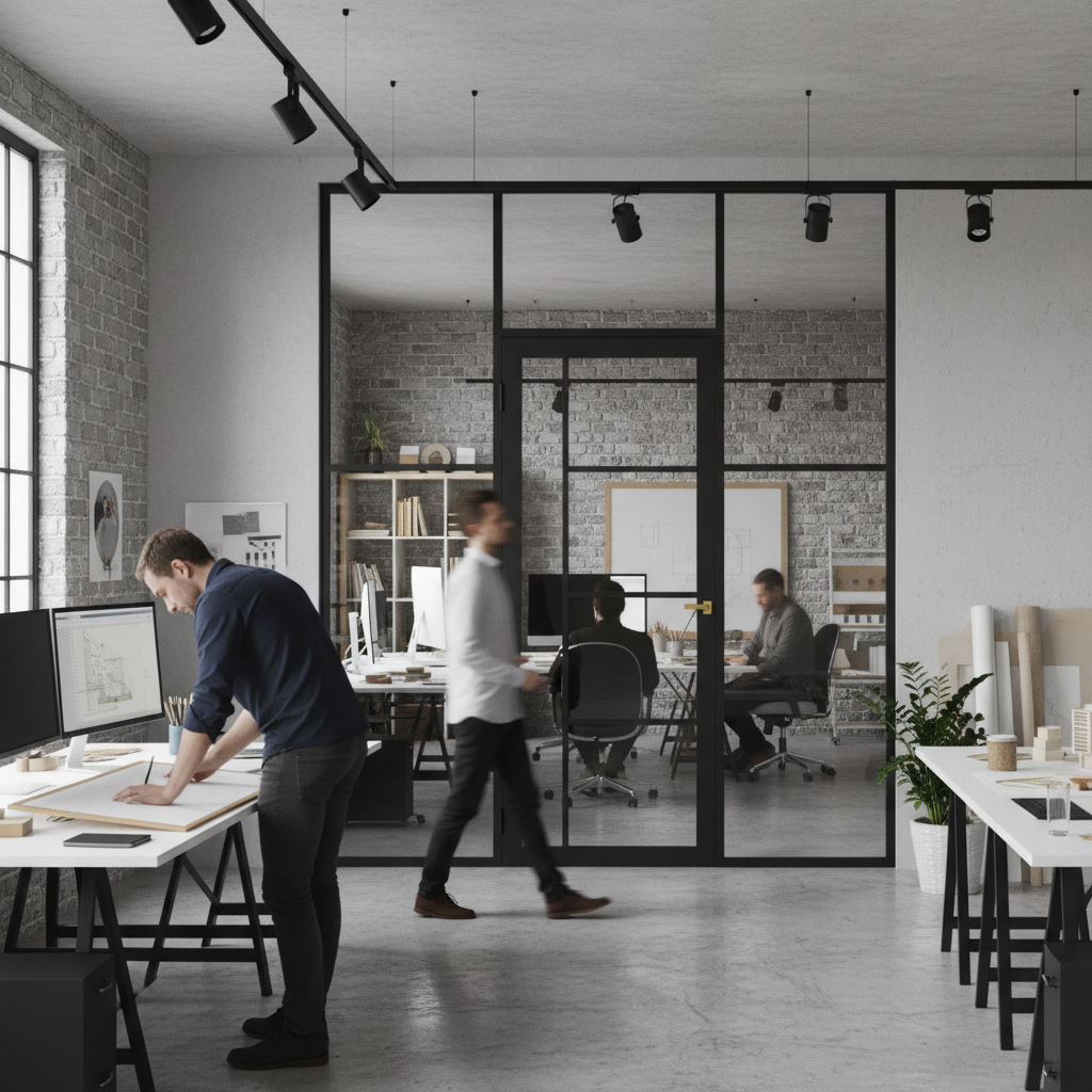 Premium Custom Made Tinted Glazed Industrial Style Door with Solid Core and Asymmetrical Design