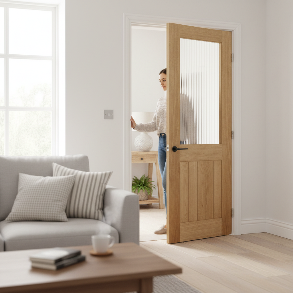 Premium Internal Engineered Oak Glazed Door with Clear Tempered Glass and Solid Core for Enhanced Stability and Performance
