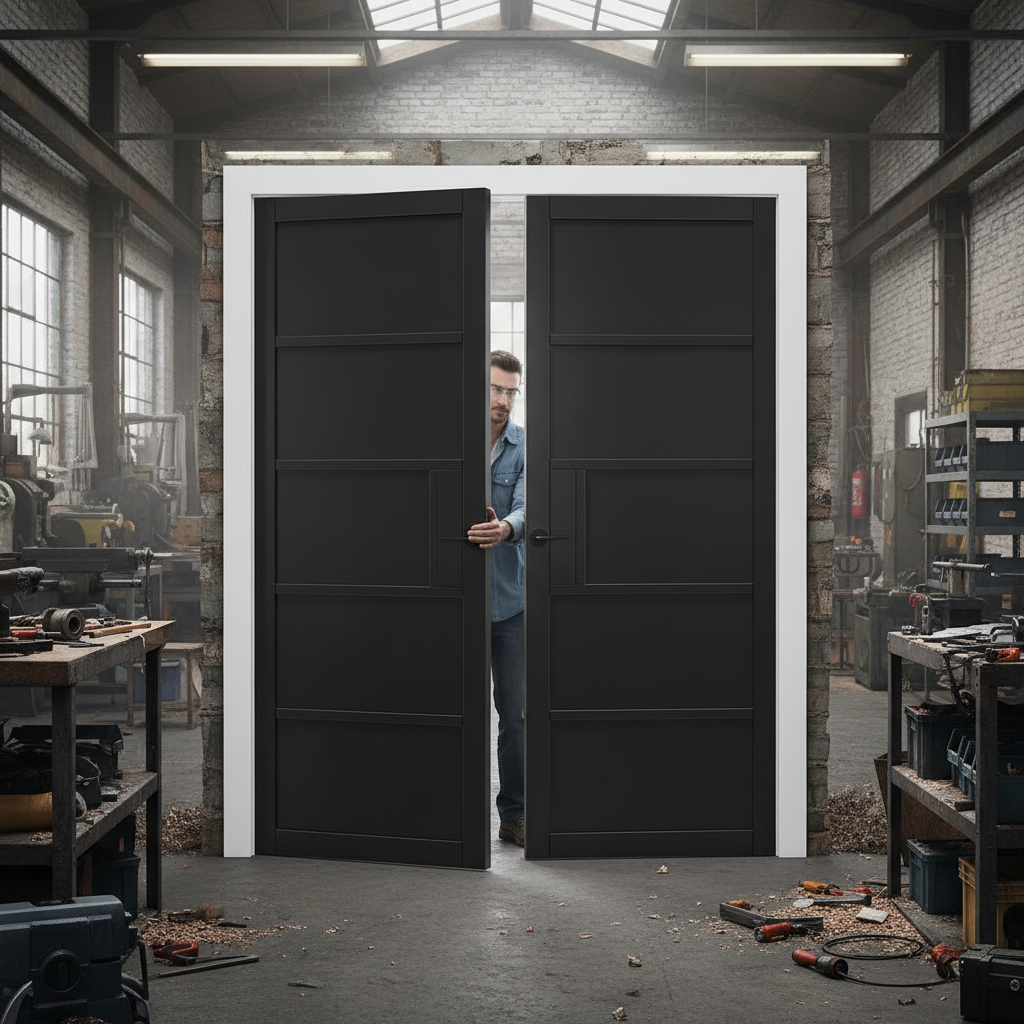 Premium Industrial Style Door Pair Fully Finished with MDF Panels and Solid Lock Blocks