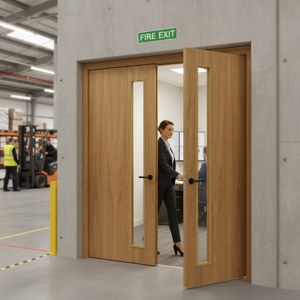 Premium Custom Made Clear Glazed FD30 Fire Door Pair - Fully Finished Internal Oak Design