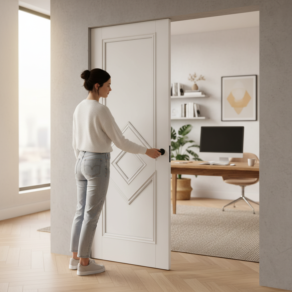 Premium White Flush Pocket Door Set with No Bottom Track and 15-Year Guarantee for Space-Saving Solutions
