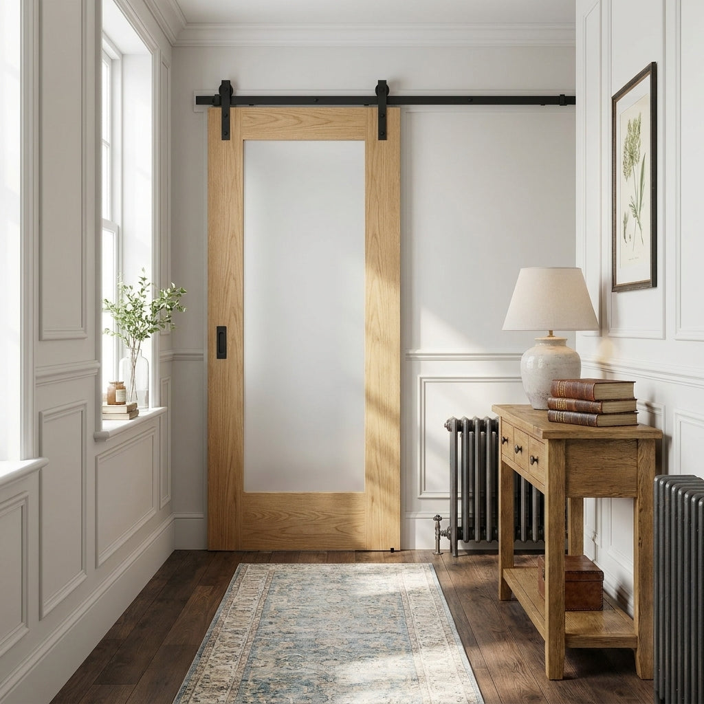 Internal Oak Sliding Door Unfinished Solid Core with 1 Light Obscure Glass