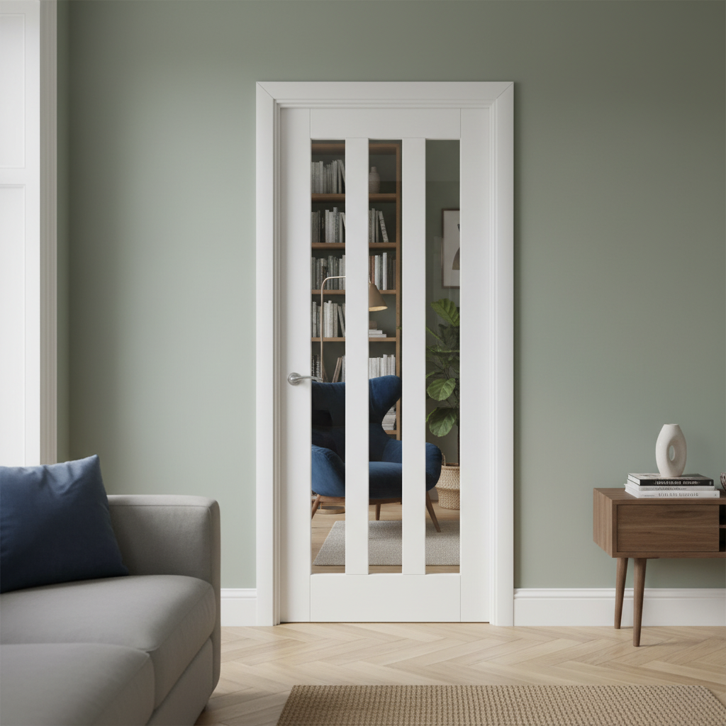 Internal White Door with 3 Clear Glass Panes, Solid Core Construction, and Easy Trimming Options - Image 2