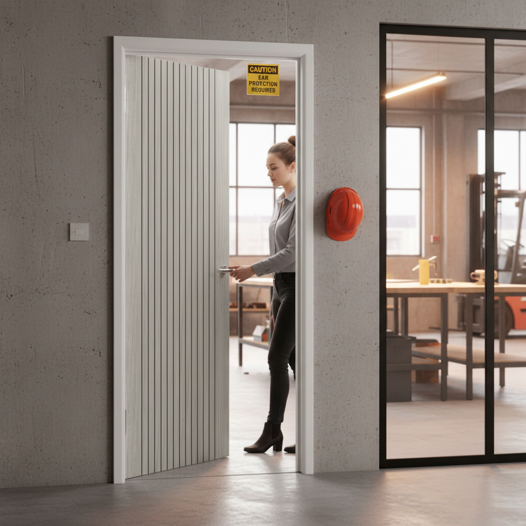 Premium Fluted Fire Door - Light Grey Laminate Finish with Solid Core and 30-Minute Fire Rating