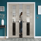 Premium White Grey Laminate Clear Glazed Door Pair - Durable, Low Maintenance with Modern Design for Family Homes