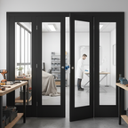 Premium Clear Glazed Brushed Black Oak French Doors with Demi Panels - Elegant Room Divider Options