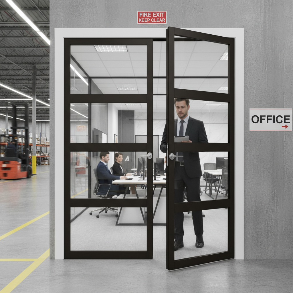 Premium Custom Made Industrial Style Fire Door Pair with 30 Minutes Fire Rating and Clear Fire Glass