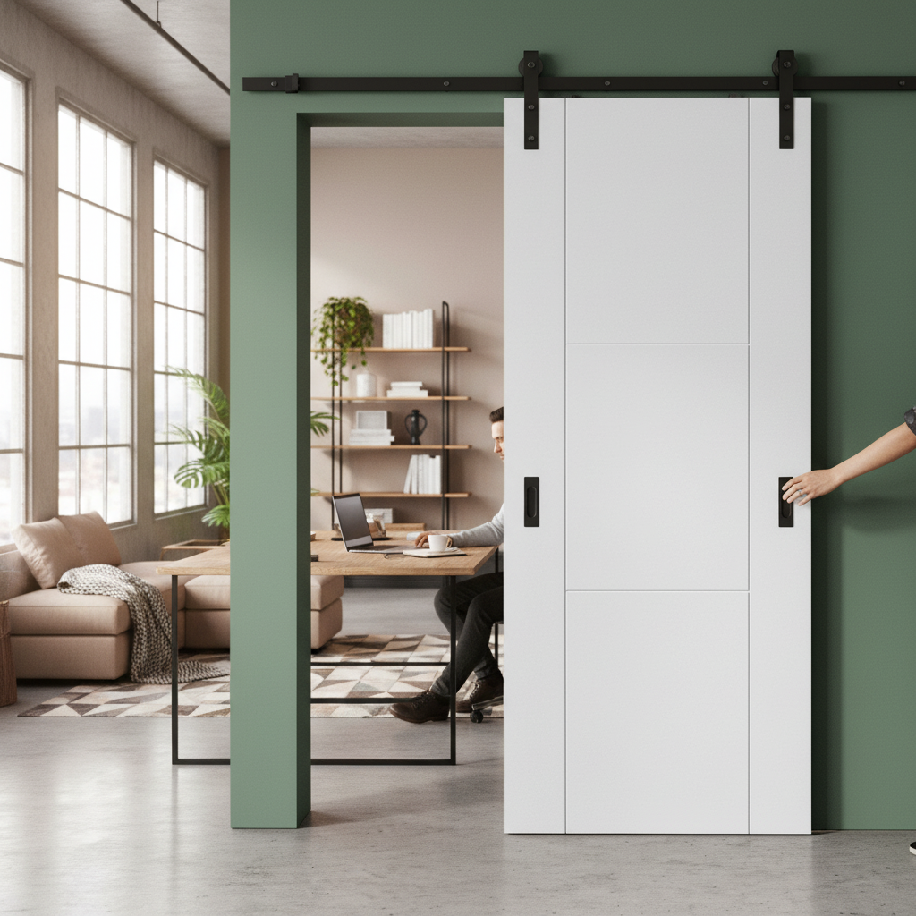 Premium Internal White Primed 3 Panel Sliding Door Set with FD30 Fire Rating and Elegant Design - Image 2