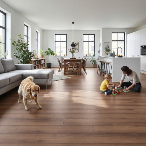 Premium 12mm Laminate Flooring with Coffee Oak Effect for High Traffic Areas - Water Resistant and Underfloor Heating Compatible