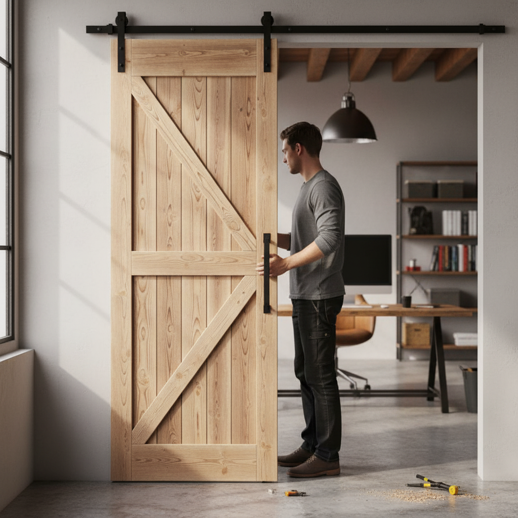 Premium Carbonised Internal Pine Z Brace Sliding Barn Door with Black Top Mount Design for Modern Interiors